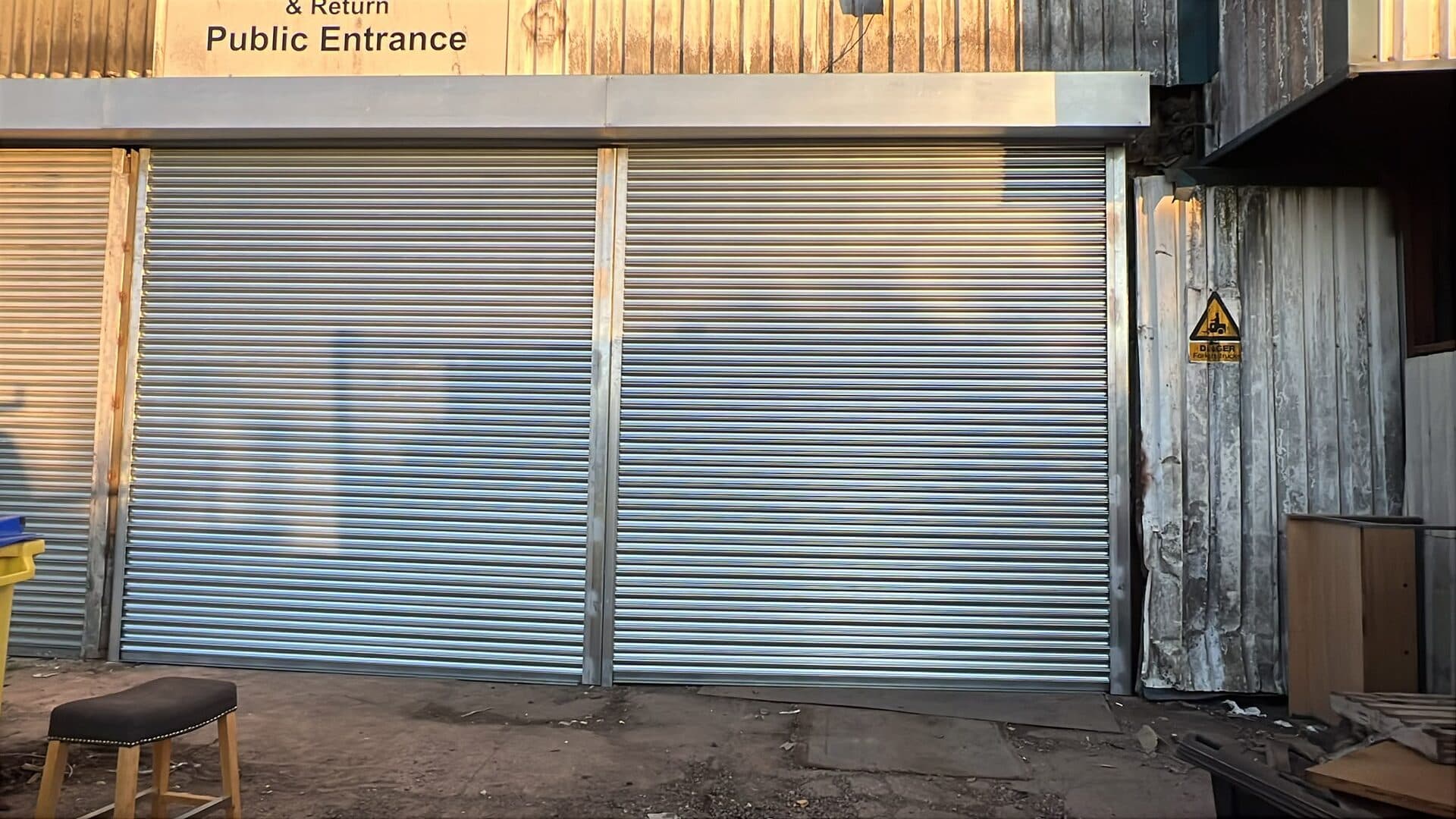 Steel roller shutter on commercial unit